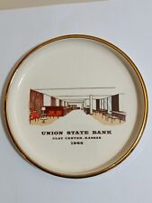 Vintage Union State Bank Commemorative Dish Clay Center, Kansas 1965 Gold Trim picture