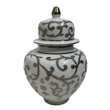 VTG Kutahya Turkish Ginger Jar White Silver Scroll Handmade Signed Porcelain picture
