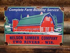 VINTAGE NELSON LUMBER PORCELAIN SIGN WISCONSIN WOOD FARM BARN BUILDING COMPANY picture