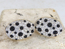 Oval Black & White Swarovski Crystal Clip On Earrings Dalmatian Spots Pattern picture