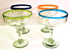 Amici Home Set of 4 Handmade Mexican Margarita Glasses Recycled Glass 12 oz picture