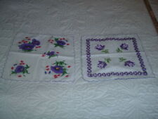 2 Vtg Purple Roses Poppy Flowers Hankie Handkerchief Sew Crafts 10x10 #PB8 picture