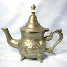 Vintage Stamped Silver-Tone Metal Moroccan Teapot Hinged Lid 6” picture