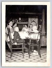 Family Sitting Around Dining Table, Children, Baby High Chair, Vintage Picture picture