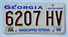 1998 Georgia Handicapped Veteran License Plate 6207 HV Military Army Wheelchair picture