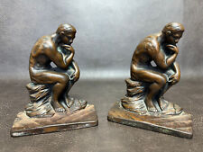 Antique Rodin The Thinker Bookends Art Deco Thinking Man Copper Bronze 4LB 5 3/8 picture