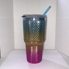 Complete Home Teal Gold & Pink STUDDED BLING VENTI 24.35 Oz Huge TUMBLER picture