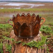 Vintage  Brass Scalloped Cache Pot Planter w/ Handles Oval, Footed Rustic Estate picture