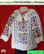 Romanian Ukrainian Blouse Embroidered Folk Peasant Red Roses Pink 48