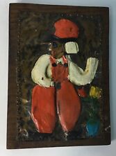 Vintage Folk Art Painted Metal On Wood, Male, Betsy Shanholtz 1974 picture