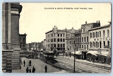 Fort Wayne Indiana IN Postcard Calhoun & Main Streets Aerial View Streetcar 1909 picture