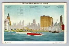 Chicago IL-Illinois, Lakeshore Drive & Chicago Harbor, Antique Vintage Postcard picture