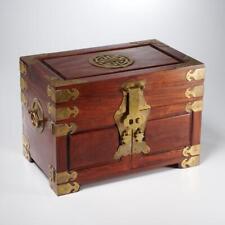 Asian Silk Lined Rosewood Jewelry Chest Lock Box 14