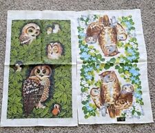 NOS Vintage 1970s Owl Themed Linen Tea Towels Kay Dee & Stevens picture