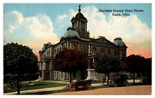 Antique Harrison County Courthouse, Street Scene, Old Cars, Cadiz, OH Postcard picture