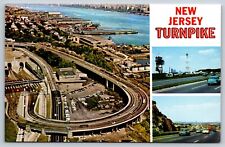 New Jersey Turnpike Multiview Lincoln Tunnel Newark Airport Postcard Old Cars picture