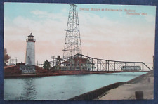 ca1910 Hamilton Ontario Canada Harbor Swing Bridge & Trolley Lighthouse Postcard picture