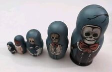 Set Of 5 Russian Nesting Dolls, Skeleton Family, Creepy Halloween, Gothic, Hand picture