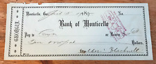 Antique 1902 Bank Check Bank Of Monticello Georgia GA picture