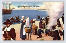 Postcard Massachusetts Plymouth MA Pilgrim Washing Day 1940s Unposted Linen picture