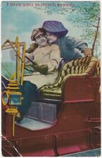 Auto Lovers Series Woman & Chauffeur in Automobile Humorous Vintage Postcard picture