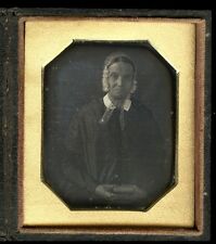 1840's Daguerreotype Older Woman with Bonnet Holding Book, Cased 3x2 1/2