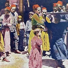 Antique 1904 Boys Selling Lemonade Damascus Syria Stereoview Photo Card P580-020 picture