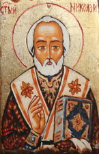 SMALL ORTHODOX HAND PAINTED TEMPERA/WOOD ICON SAINT NICHOLAS picture