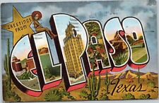 postcard large letter - Greetings from El Paso Texas   - EC Kropp posted 1954 picture