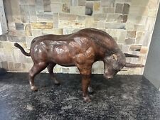 Decorative Leather Wrapped Bull Sculpture with Glass Eyes, Vintage picture