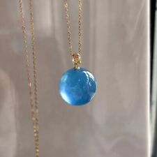 Genuine Natural Blue Aquamarine Gemstone Crystal Shape Design Pendant 18K picture