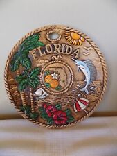 Vintage Retro Florida Souvenir Plate Hanging Wall Hand Painted Fish Palm trees picture