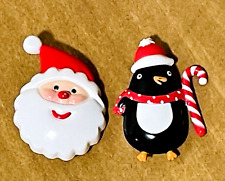 Hallmark Lapel Pins Brooch Lot 2 Santa Claus & Penguin Christmas Holiday Vtg picture