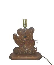 Vtg Cottage Core Wooden Teddy Bear Lamp Retro Country, Hand painted & Made 80s? picture
