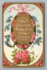 1912 Happy Birthday Rose Embossed Vintage Postcard picture