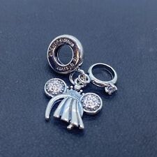S925 Sterling Silver Minnie Mouse Bride Ring & Headband Dangle Pandora Charm picture