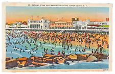 Coney Island New York Beach Scene Unused Vintage Linen Postcard Mailer Card NY picture