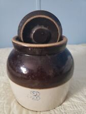 STONEWARE Early 1900 Pottery Jug W/lid #3- . 1 Small Chip On Handle.G'gma Piece. picture
