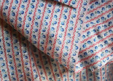 Vtg Fabric Dotted Swiss Voile Fruit Novelty Blue Apple Red Stripe White Dots picture