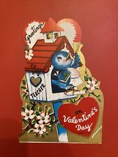 VTG Teacher’s Valentine Card- Bluebird School Birdhouse Flowers Tree Bell Book picture