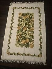 Vintage Cannon Kitchen Towel MCM Green And Tan Flowers & Fruit with Fringe Ends picture