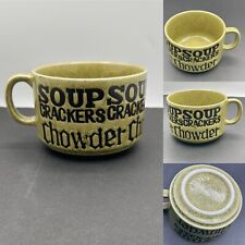 VINTAGE SOUP CRACKERS CHOWDER Japan Speckled Green Stoneware Bowl Mug Ceramic picture
