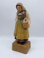 Vintage Anri (?) Carved Peasant Woman With Chicken Wood Figurine Sculpture picture