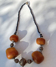 Vintage Berber Necklace resin beads amber color Ethnic Tribal Tuareg Jewelry picture