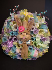 Easter Bunny Spring Mesh Ribbon Wreath Handmade 22