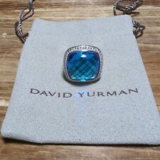 David Yurman Albion 925 Silver 20mm Albion Blue Topaz & Diamond Ring Sz 7 picture