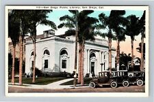 San Diego CA-California, Public Library, Automobiles c1920 Vintage Postcard picture