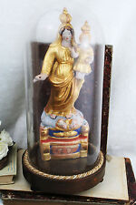 French rare polychrome 19thc Religious terracotta madonna statue glass dome  picture