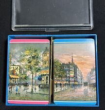 Vintage MCM Pla-Mor 2 Deck Playing Cards Impressionist Monet Paris Scenes picture