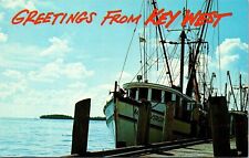 Greetings From Key West Florida FL Port Shrimp Fleet Postcard VTG UNP Dukane picture